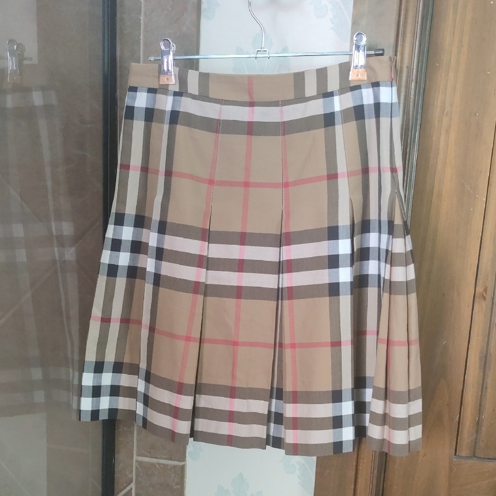 Burberry Tan Checkered A-Line Skirt